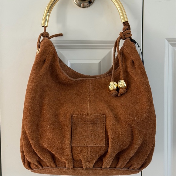 Haute Hippie Tan Suede Hobo Bag with Gold Details - Picture 3 of 15
